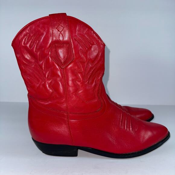 Jasper Blass Plum Leather Cowboy Boots Women's 7.5 (US) Red 1" Heel Festival - Picture 4 of 12